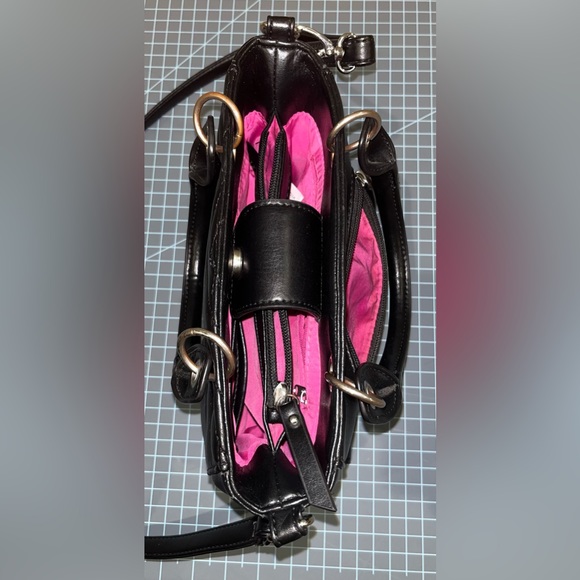 Nicole Miller black faux leather chevron satchel purse - Picture 3 of 16